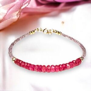Natural Gems - Pale Amethyst and Bright Pink Spinel Bracelet in 14k Yellow Gold,